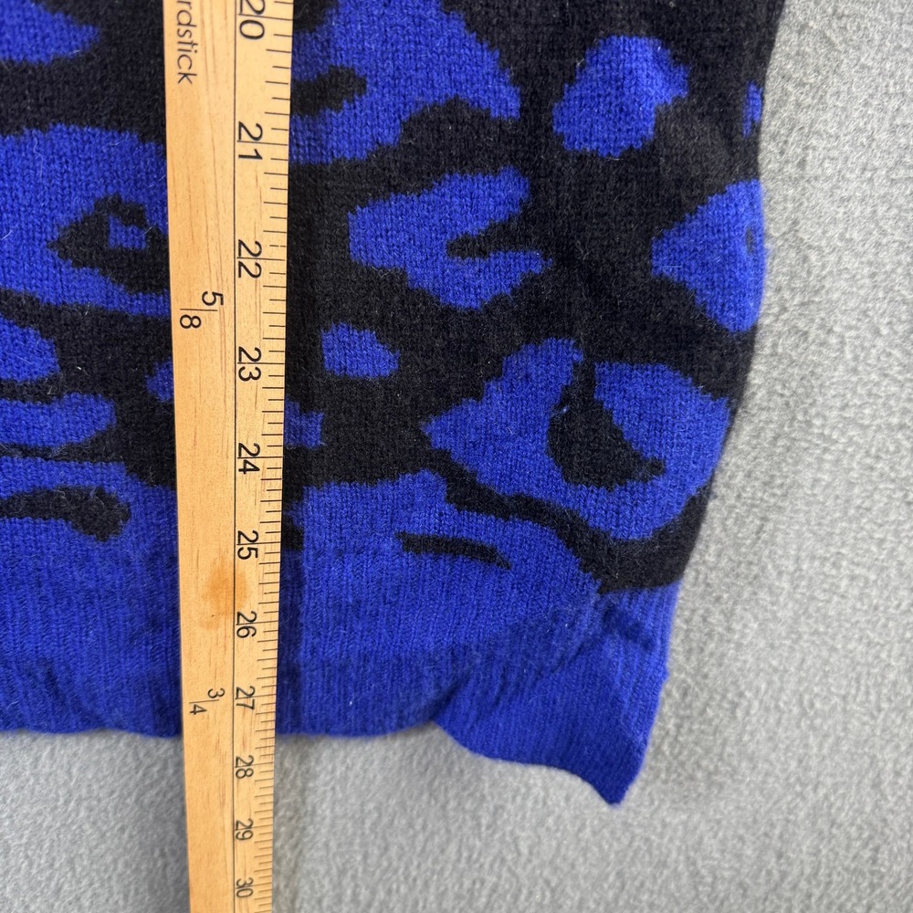 Aqua Cashmere Womens Blue Black Leopard Print 100% Cashmere Crew Neck Sweater S - Picture 5 of 5